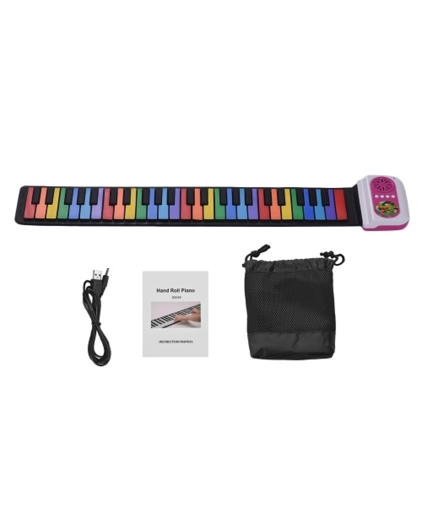 49-Key Portable Roll-Up Piano Silicon Electronic Keyboard Colorful Keys Built-in Speaker Musical Toy for Children Kids