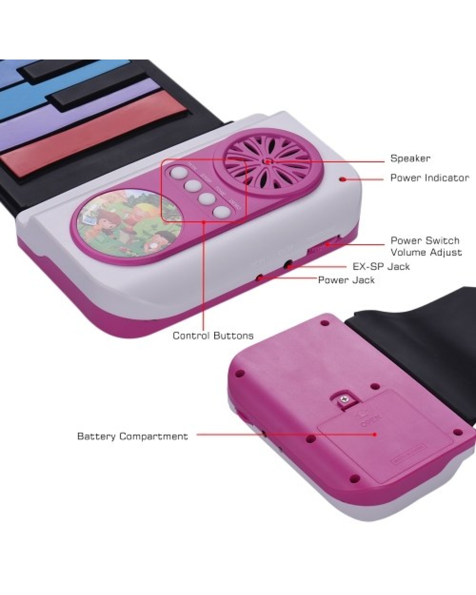 49-Key Portable Roll-Up Piano Silicon Electronic Keyboard Colorful Keys Built-in Speaker Musical Toy for Children Kids