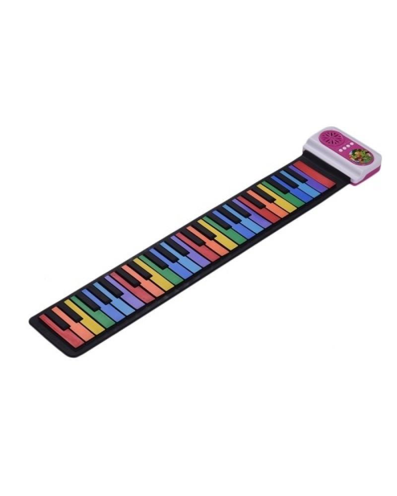 49-Key Portable Roll-Up Piano Silicon Electronic Keyboard Colorful Keys Built-in Speaker Musical Toy for Children Kids