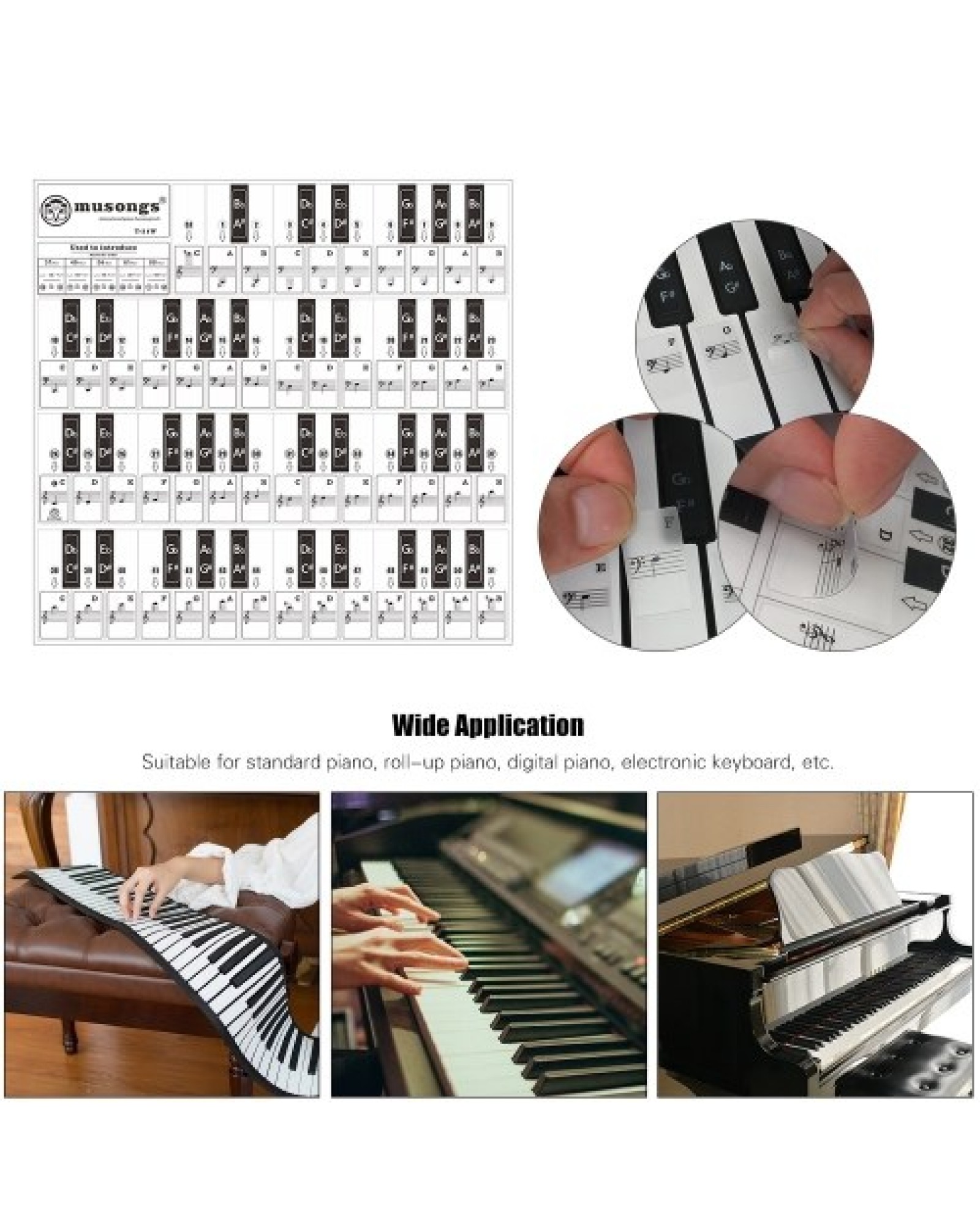 T-31W Removable Piano Keyboard Stickers