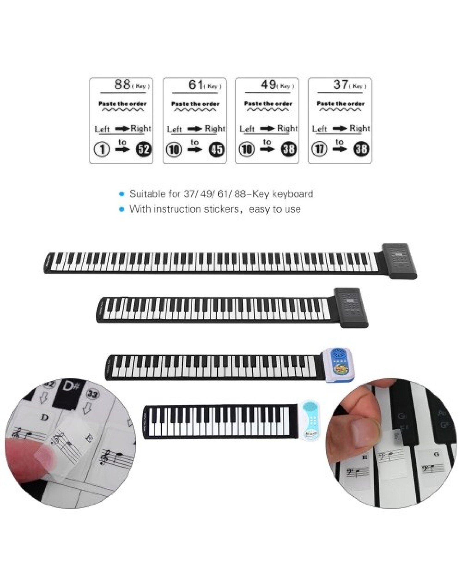 T-31W Removable Piano Keyboard Stickers