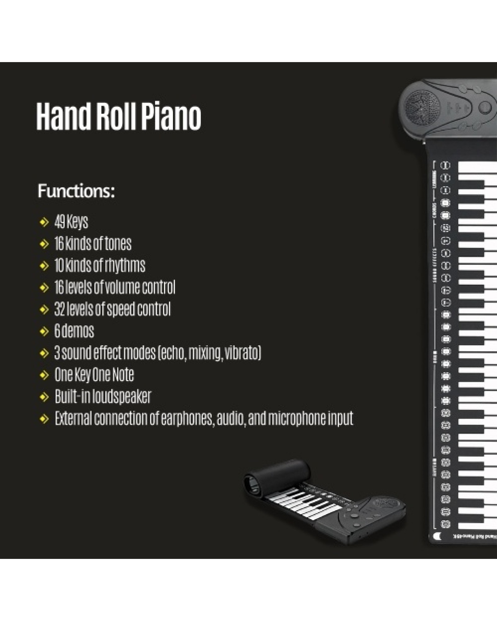 49 Keys Roll Up Piano Foldable Portable Hand Roll Piano