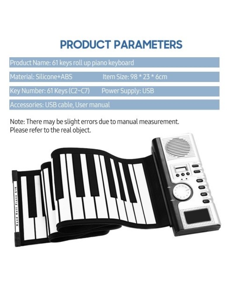 61 Keys Roll Up Piano Keyboard Portable Soft Silicone Electronic Piano