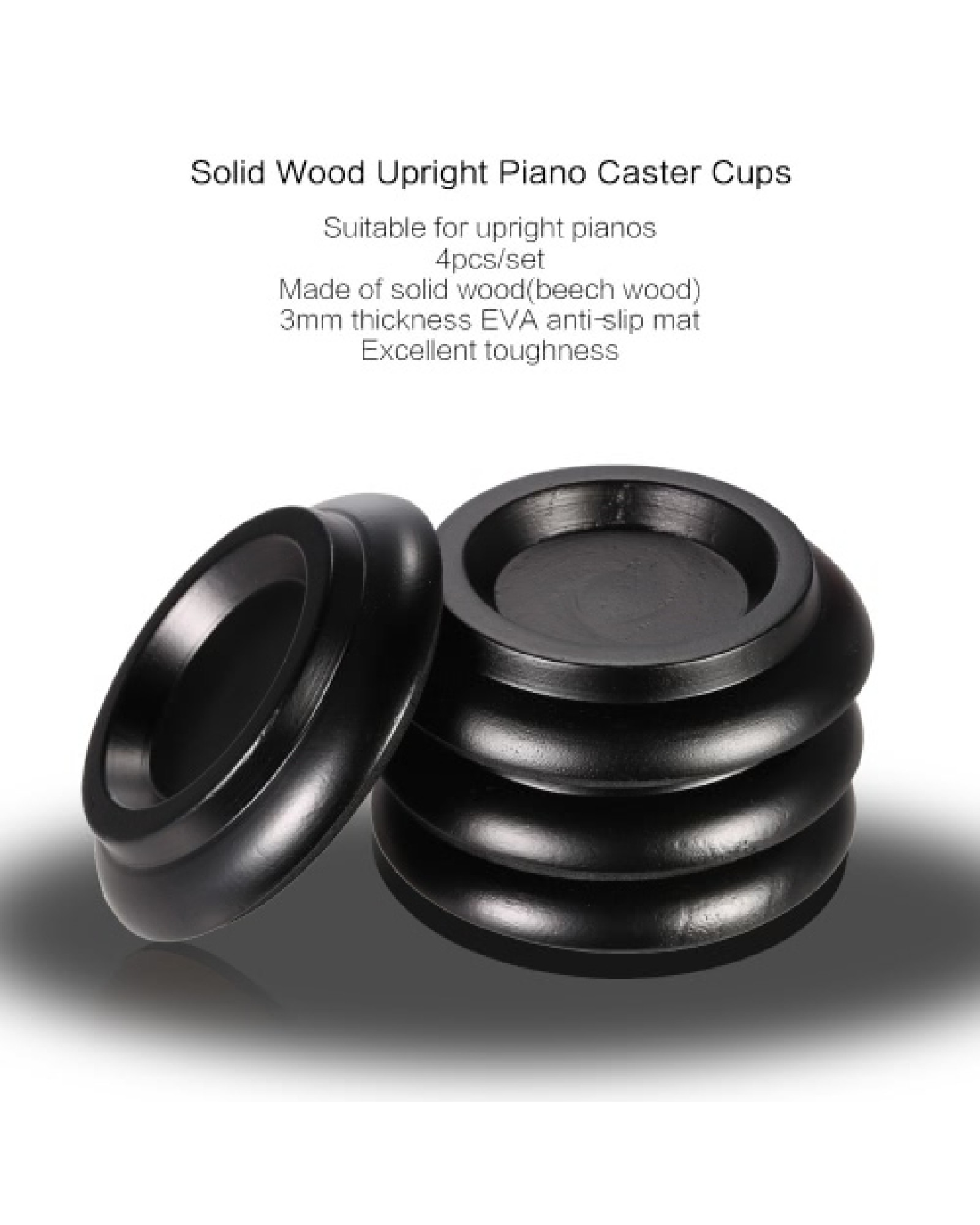 4pcs/set Solid Wood Upright Piano Caster Cups w/ EVA Anti-slip Mat