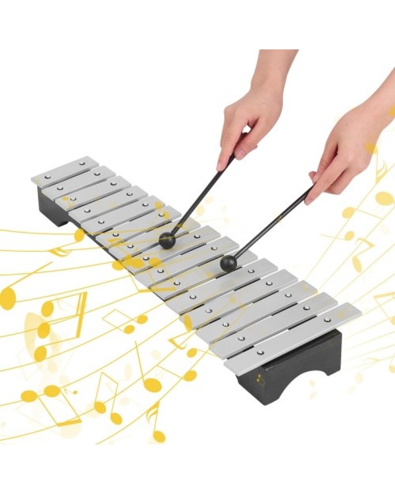 15-Note Xylophone Glockenspiel Wooden Base Aluminum Bars with Mallets Percussion Musical Instrument Gift with Carrying Bag