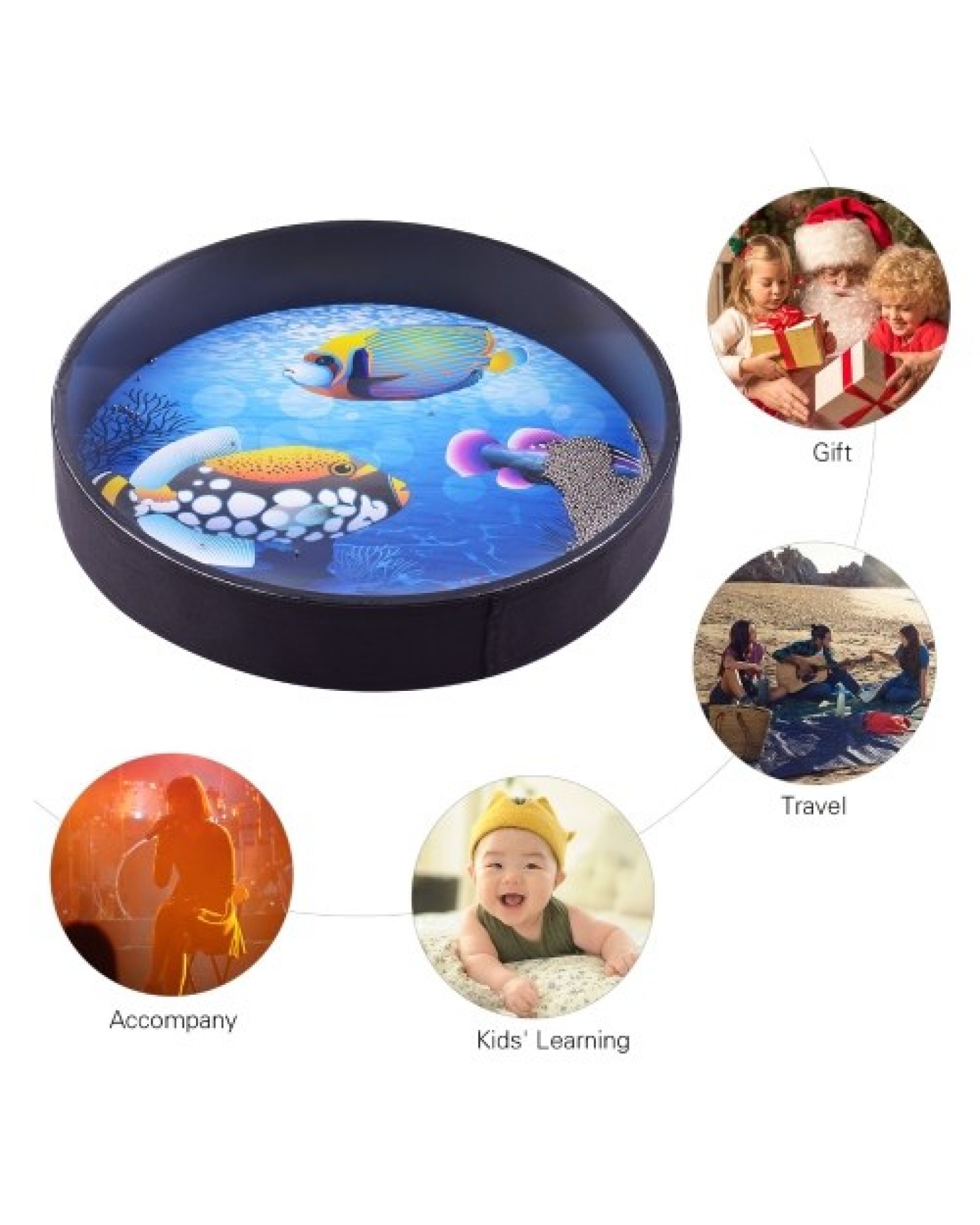 16 Inch Ocean Drum Wooden Handheld Sea Wave Drum Percussion Instrument Gentle Sea Sound Musical Toy Gift for Kids