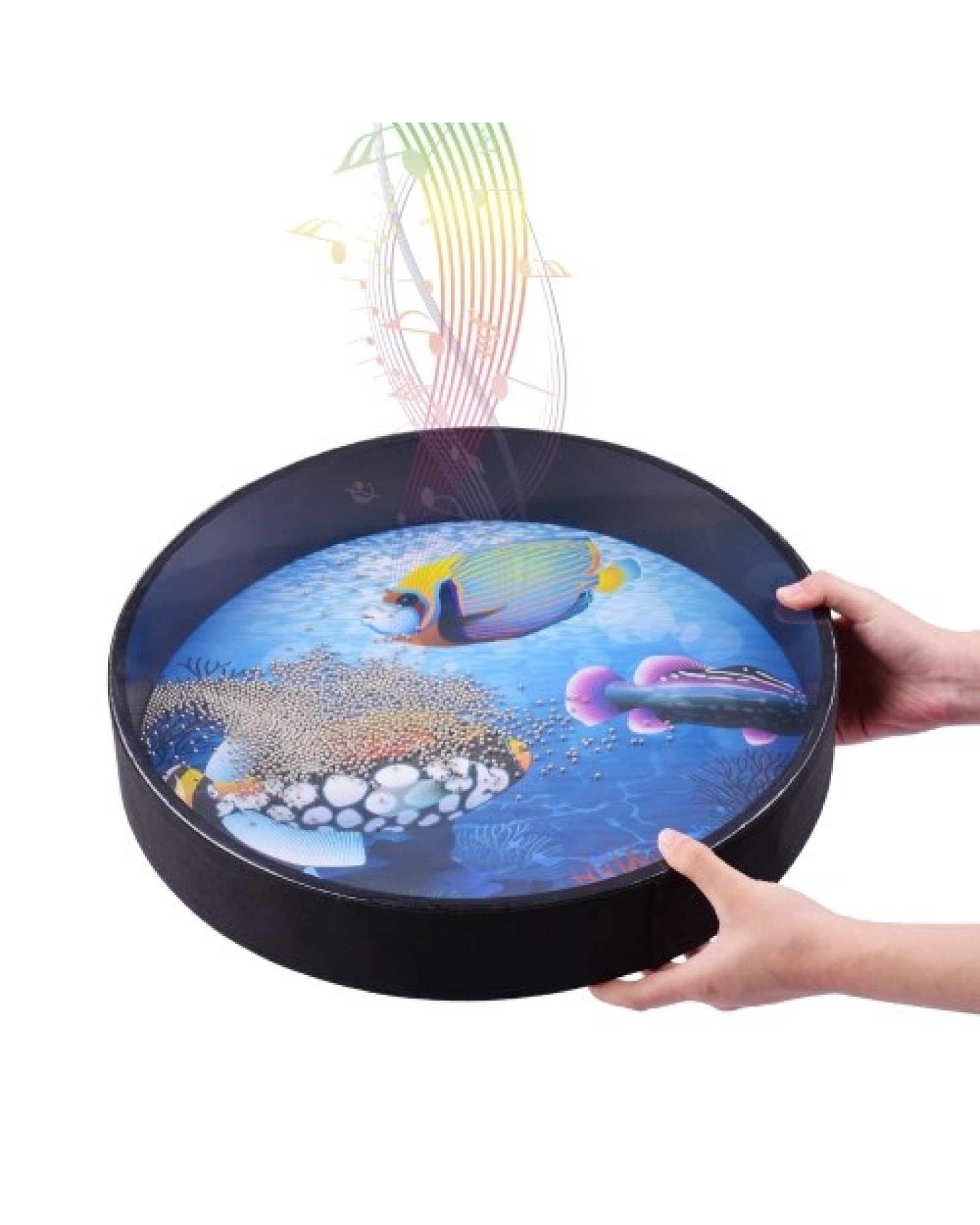 16 Inch Ocean Drum Wooden Handheld Sea Wave Drum Percussion Instrument Gentle Sea Sound Musical Toy Gift for Kids