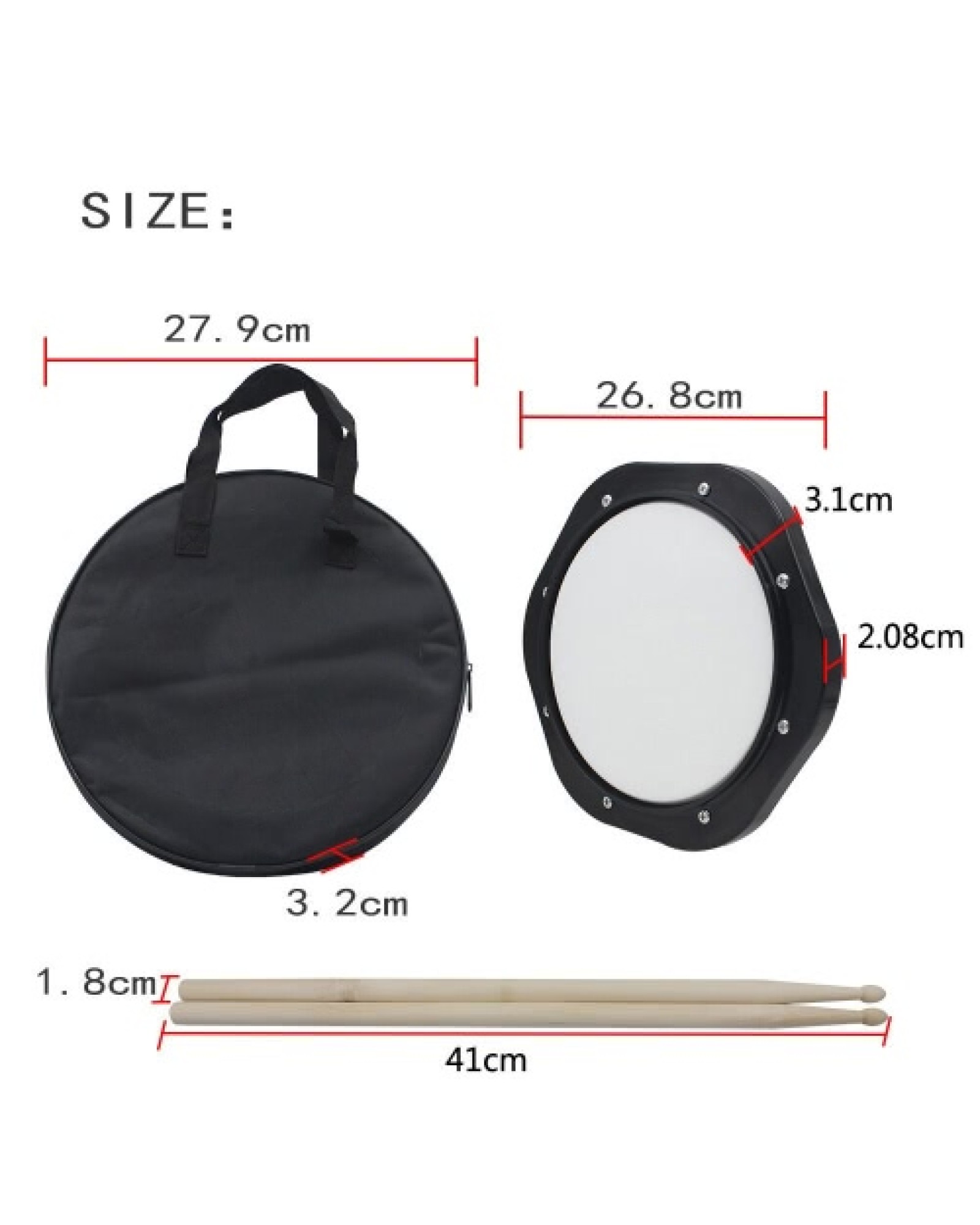 10-Inch Drum Practice Pad with Drumsticks Carrying Bag for Training