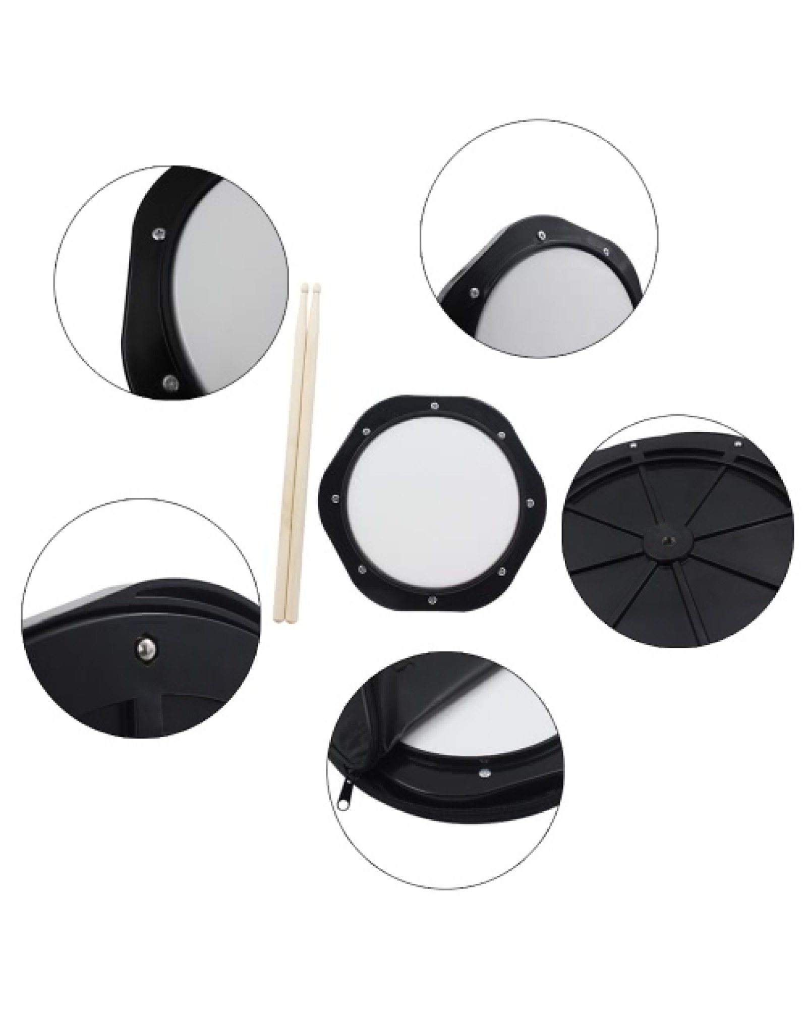 10-Inch Drum Practice Pad with Drumsticks Carrying Bag for Training