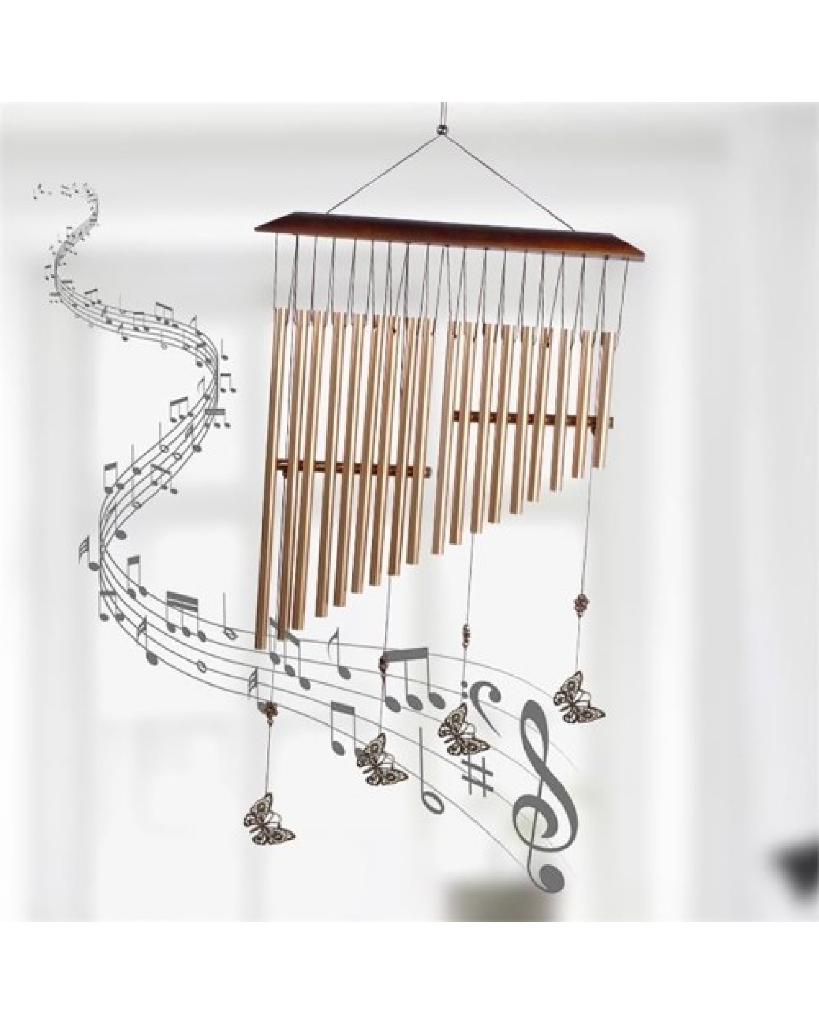 18-bar Wind Chimes Aluminum Tube Chime with Butterfly for Bedroom Garden Backyard Decoration