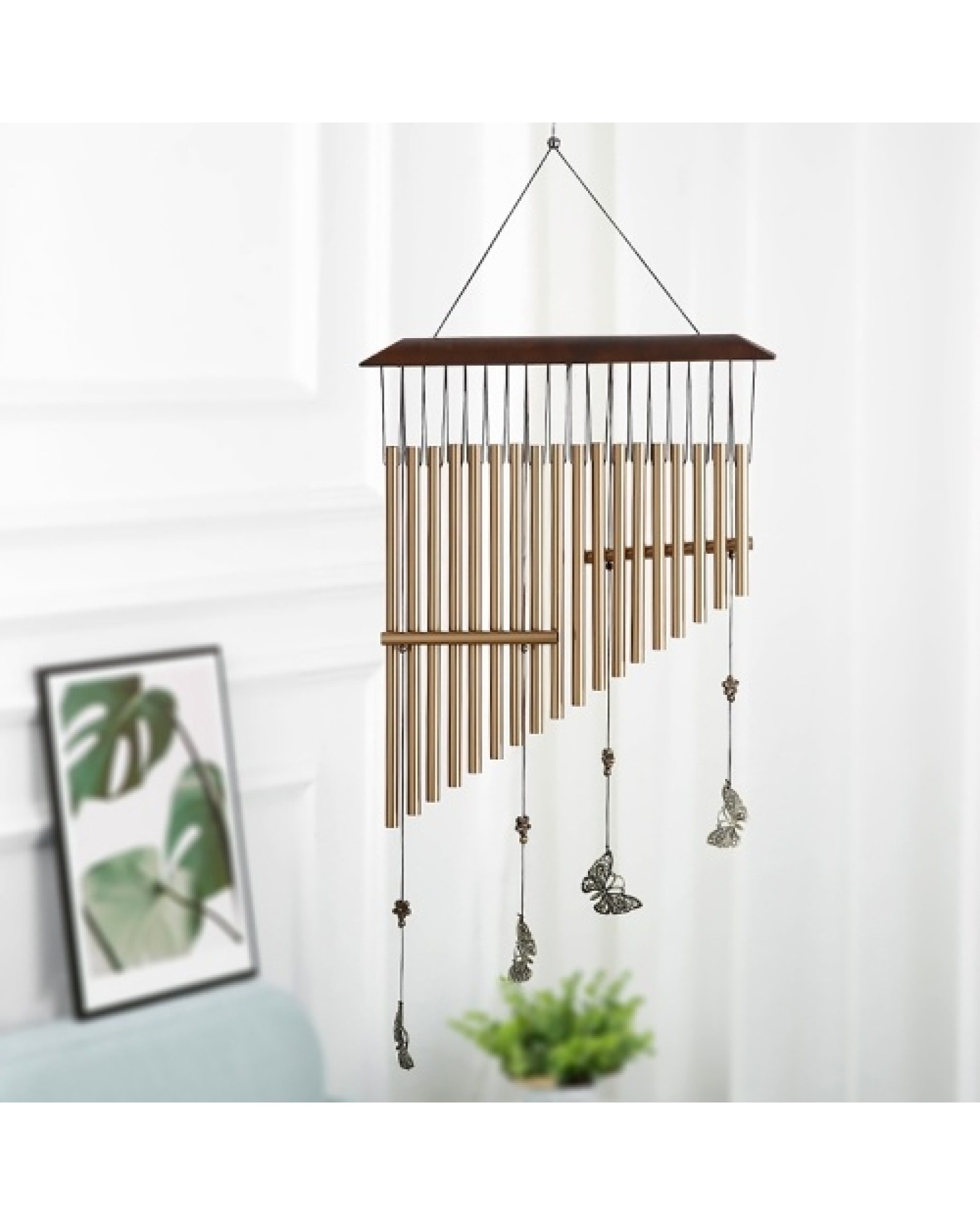 18-bar Wind Chimes Aluminum Tube Chime with Butterfly for Bedroom Garden Backyard Decoration
