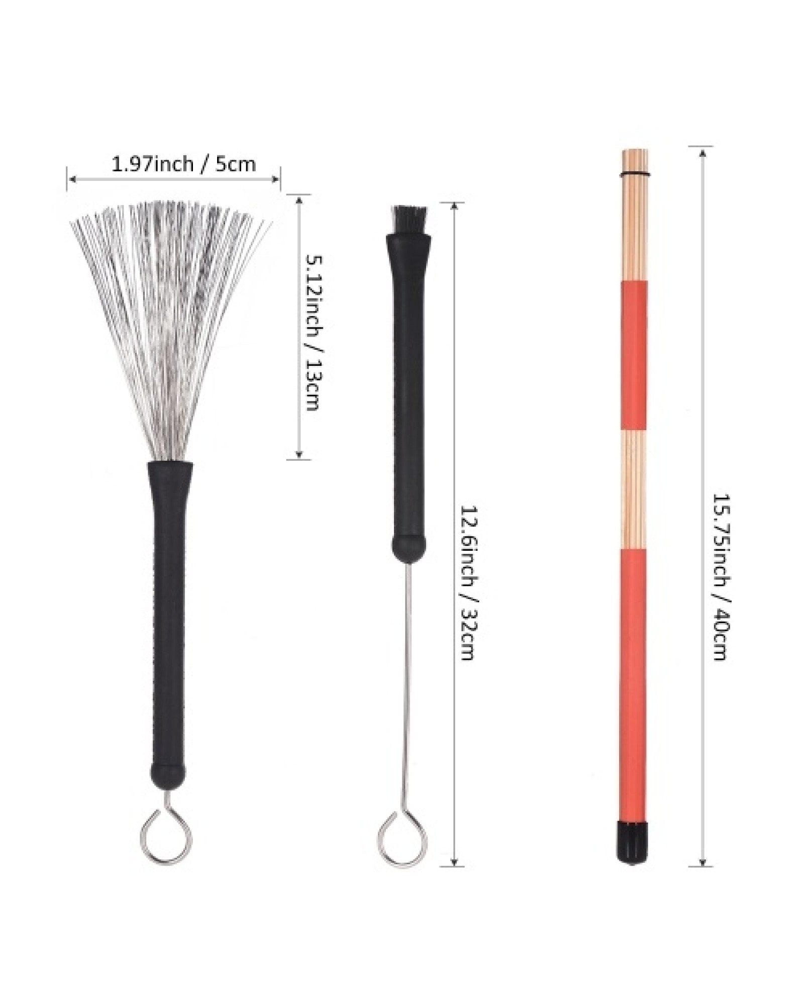 1 Pair Drum Rods Sticks + 1 Pair Drum Brushes Drum Stick Set with Storage Bag for Jazz Folk Music