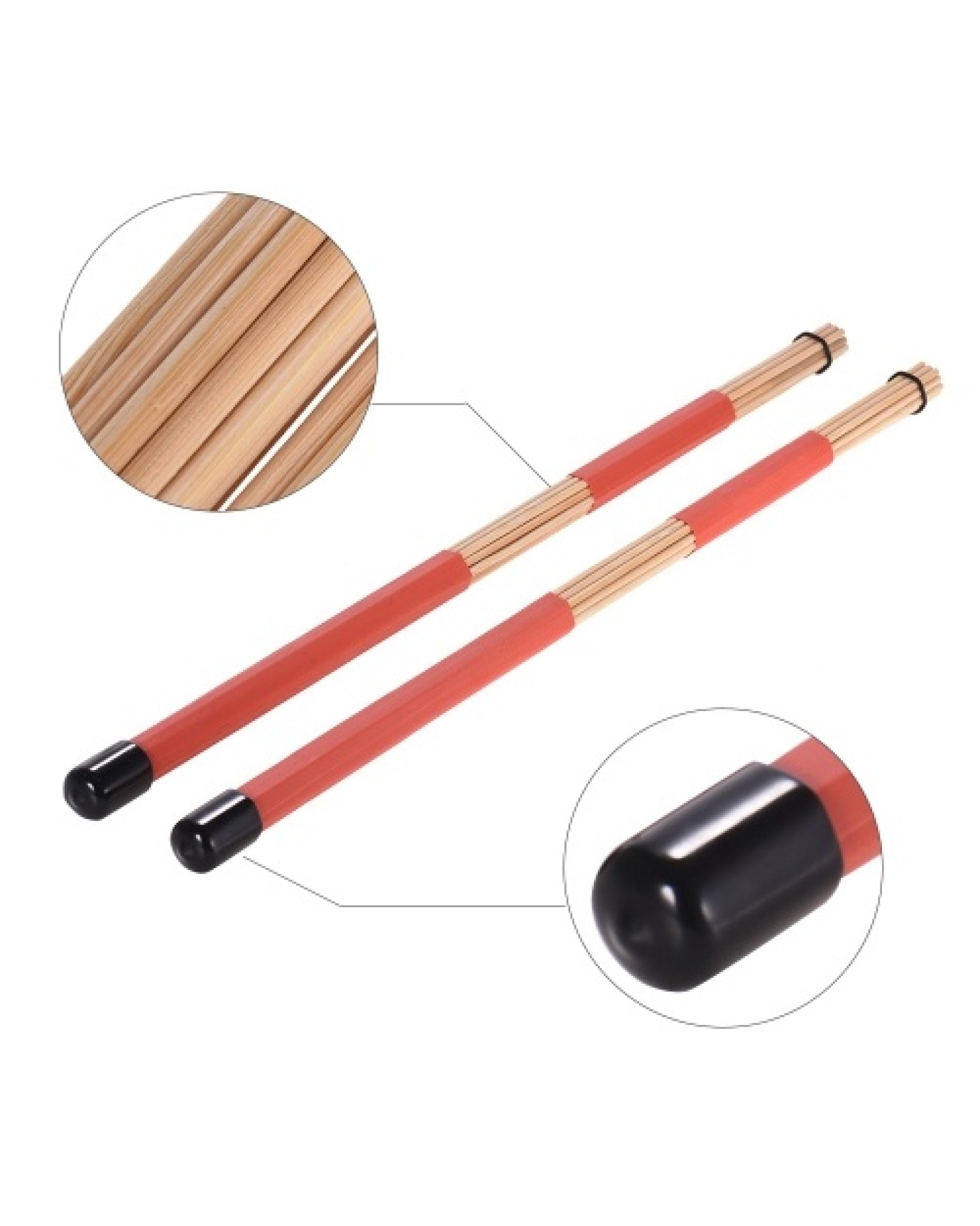1 Pair Drum Rods Sticks + 1 Pair Drum Brushes Drum Stick Set with Storage Bag for Jazz Folk Music