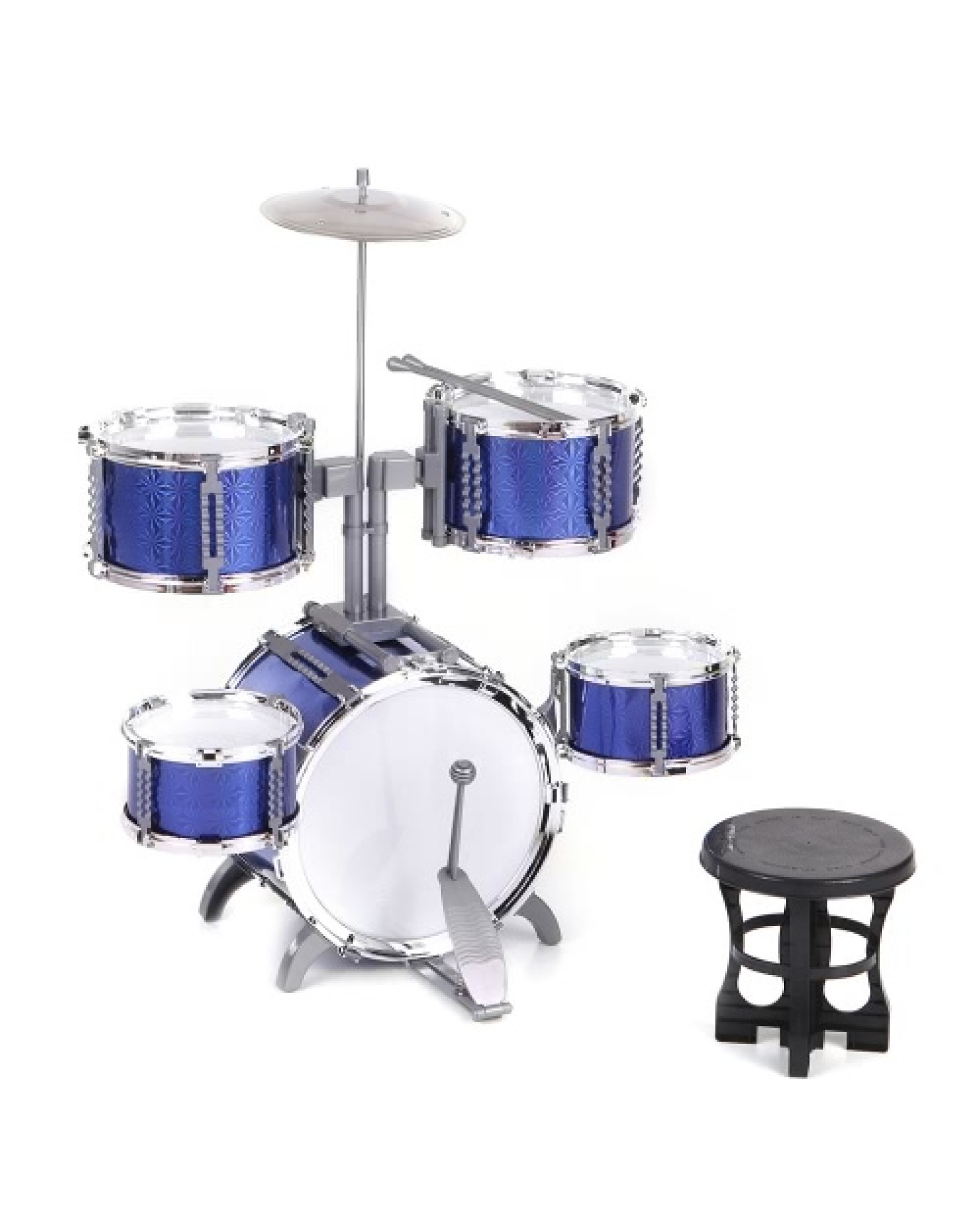 Compact Size Drum Set Children Kids Musical Instrument Toy 5 Drums with Small Cymbal Stool Drum Sticks for Boys Girls