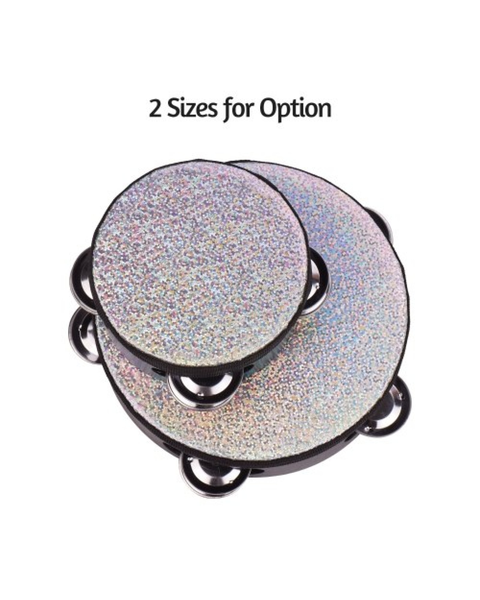 4 Inch Wooden Radiant Tambourine Handbell Hand Drum with Single Row Jingles Shining Reflective Drum Head