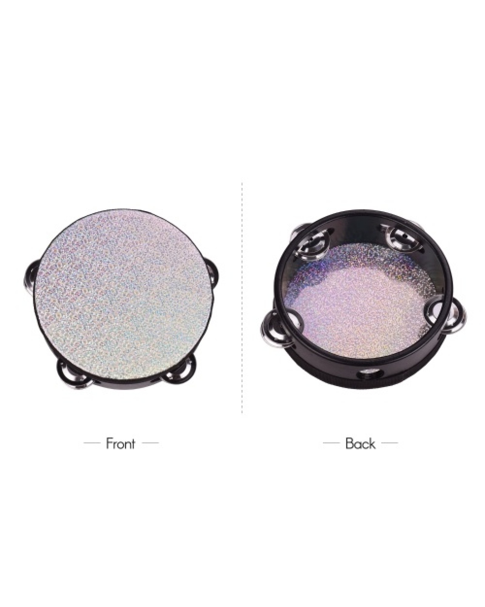 4 Inch Wooden Radiant Tambourine Handbell Hand Drum with Single Row Jingles Shining Reflective Drum Head