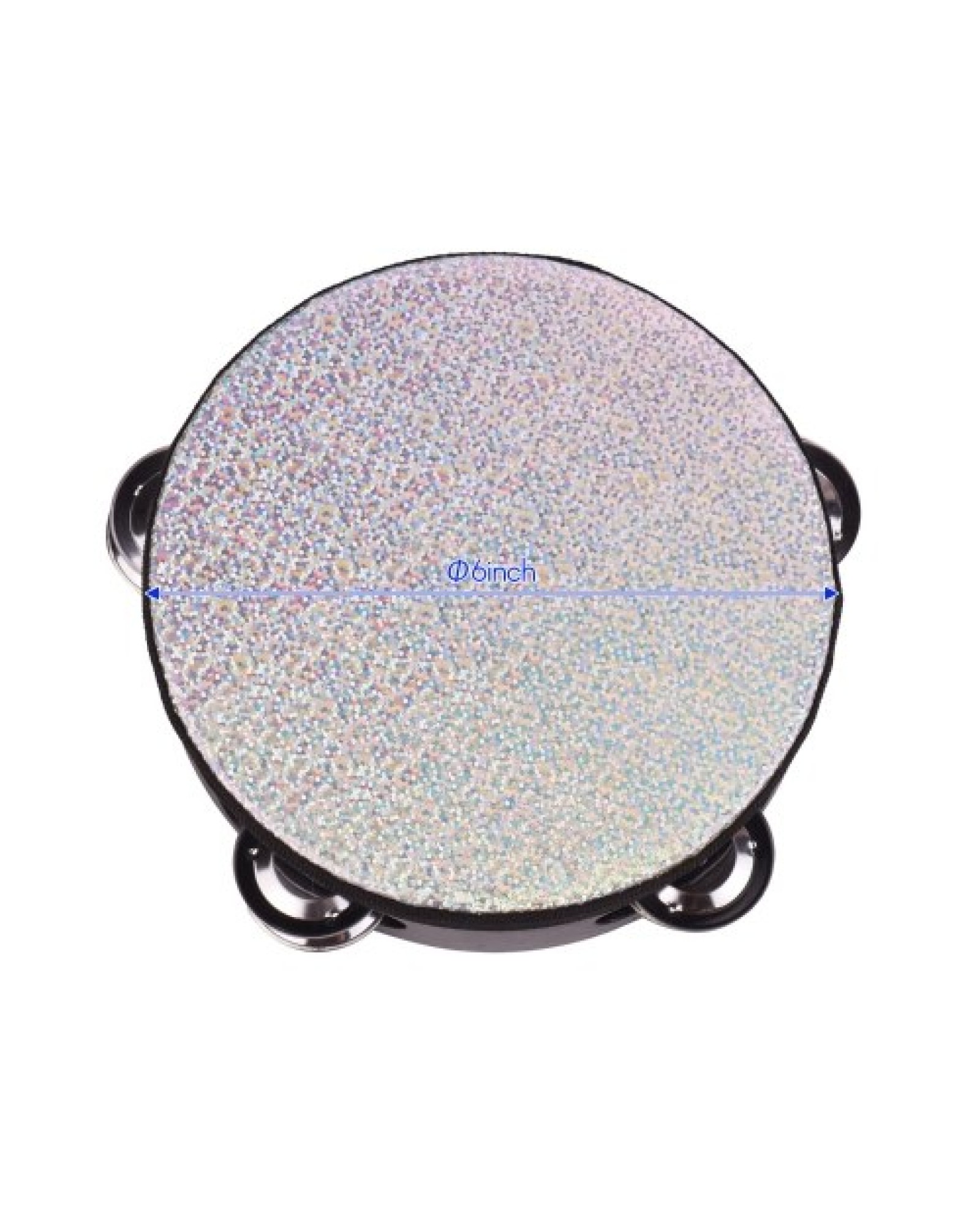 4 Inch Wooden Radiant Tambourine Handbell Hand Drum with Single Row Jingles Shining Reflective Drum Head