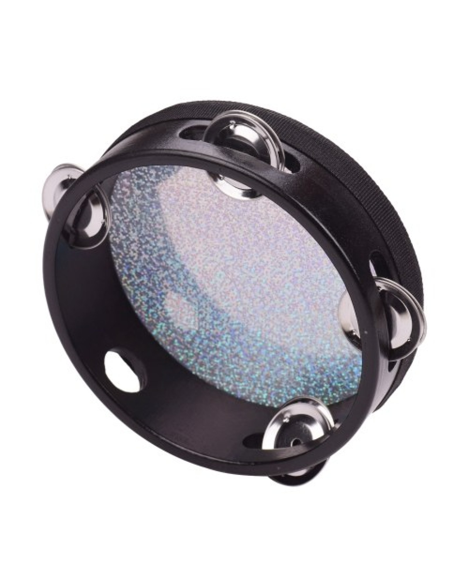4 Inch Wooden Radiant Tambourine Handbell Hand Drum with Single Row Jingles Shining Reflective Drum Head