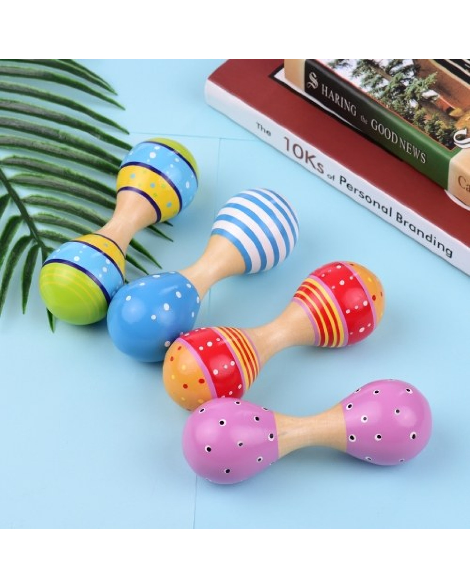 Wooden Maracas for Kids Cute Colorful Musical Instrument Toys Pack of 4pcs(Random Color Delivery)