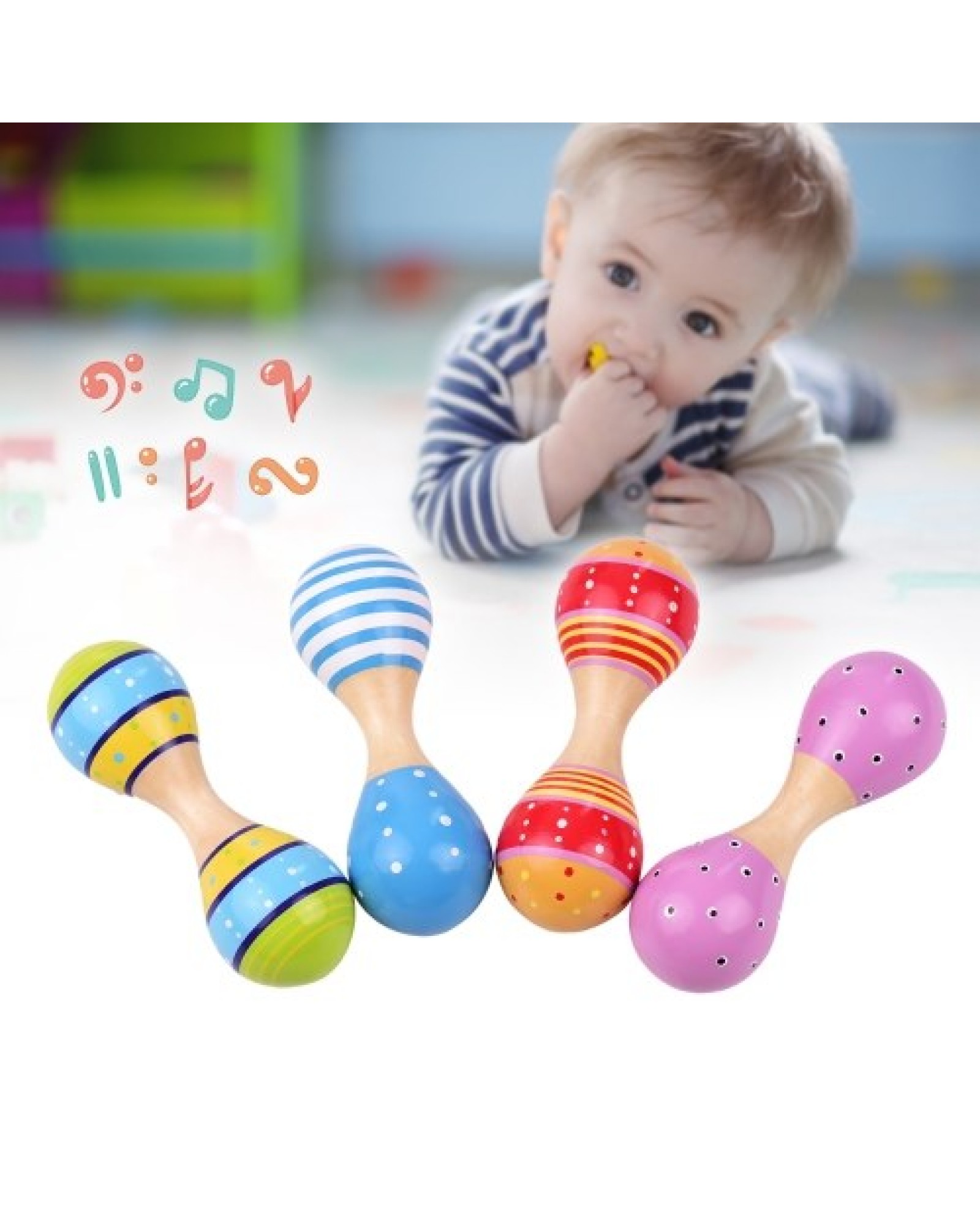 Wooden Maracas for Kids Cute Colorful Musical Instrument Toys Pack of 4pcs(Random Color Delivery)