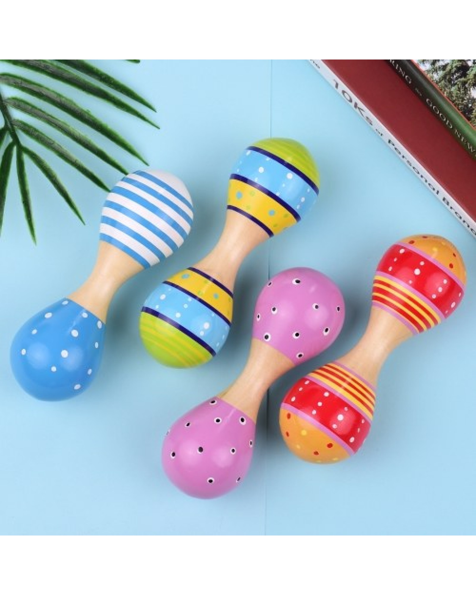 Wooden Maracas for Kids Cute Colorful Musical Instrument Toys Pack of 4pcs(Random Color Delivery)
