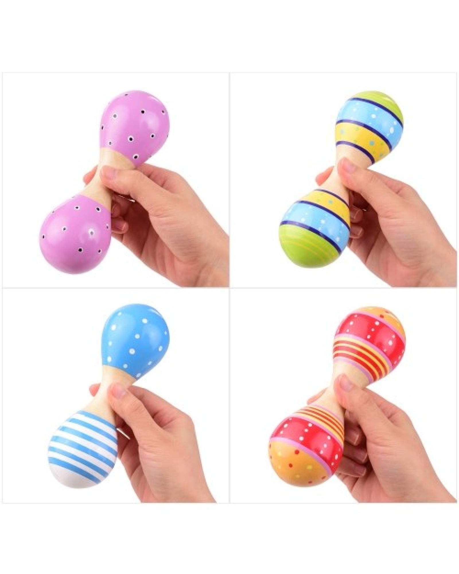 Wooden Maracas for Kids Cute Colorful Musical Instrument Toys Pack of 4pcs(Random Color Delivery)