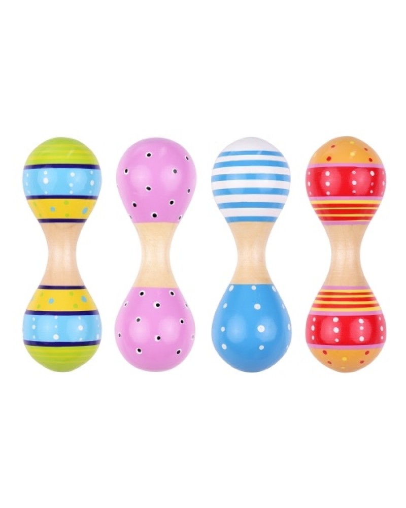 Wooden Maracas for Kids Cute Colorful Musical Instrument Toys Pack of 4pcs(Random Color Delivery)