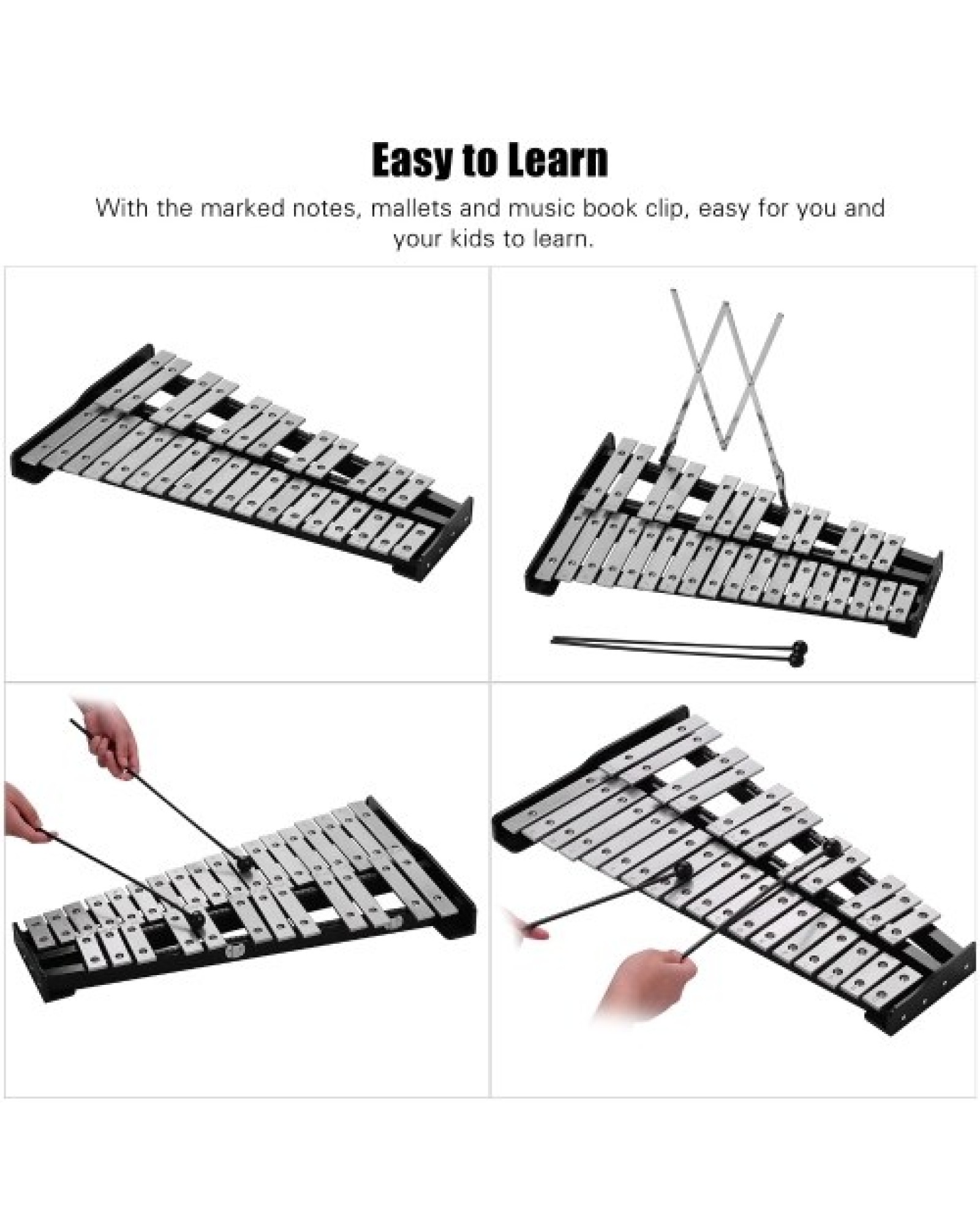 Glockenspiel Bell Kit Including 30 Notes Glockenspiel 8 Inches Practice Pad Percussion Instrument Adjustable Height