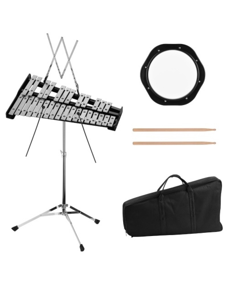 Glockenspiel Bell Kit Including 30 Notes Glockenspiel 8 Inches Practice Pad Percussion Instrument Adjustable Height