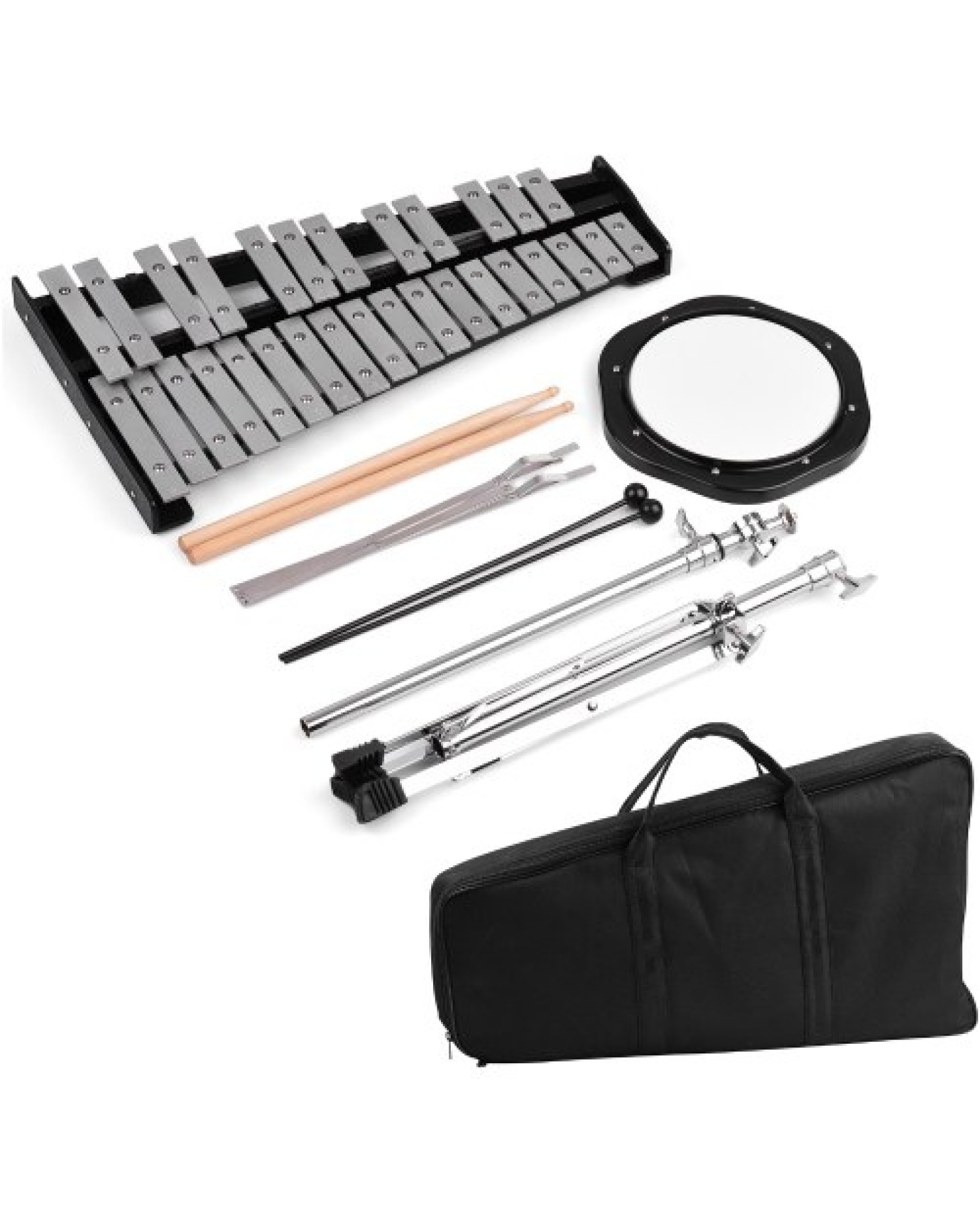 Glockenspiel Bell Kit Including 30 Notes Glockenspiel 8 Inches Practice Pad Percussion Instrument Adjustable Height