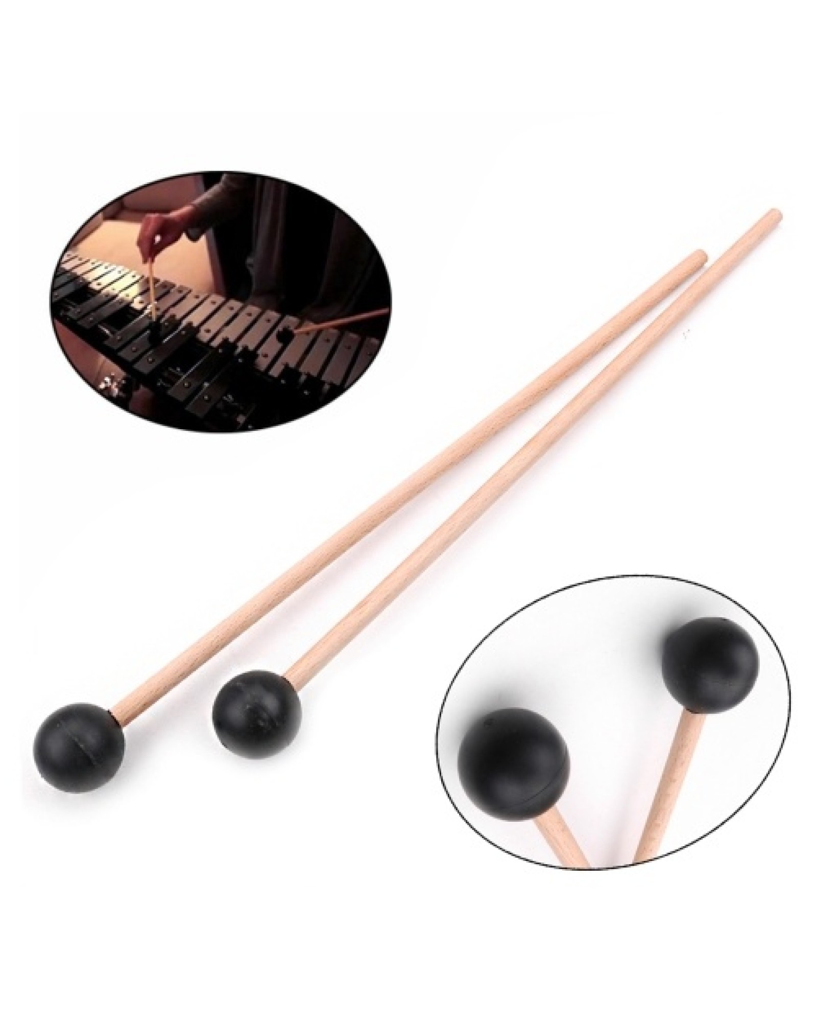1 Pair Professional Xylophone Marimba Mallet Drumsticks Percussion Parts Length 365mm