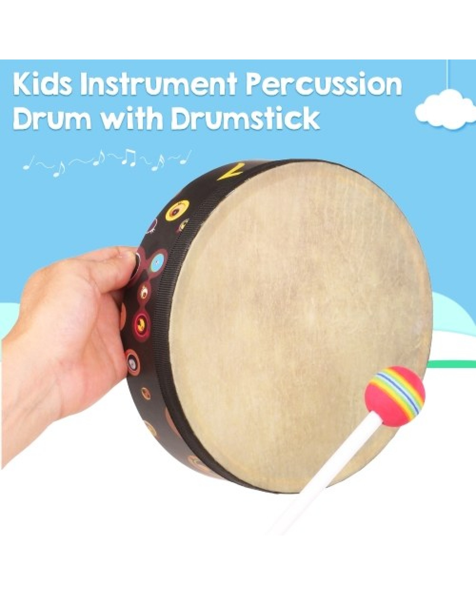 Hand Drum Orff Music Percussion Instrument Portable Drum Instrument with Drumstick 6in