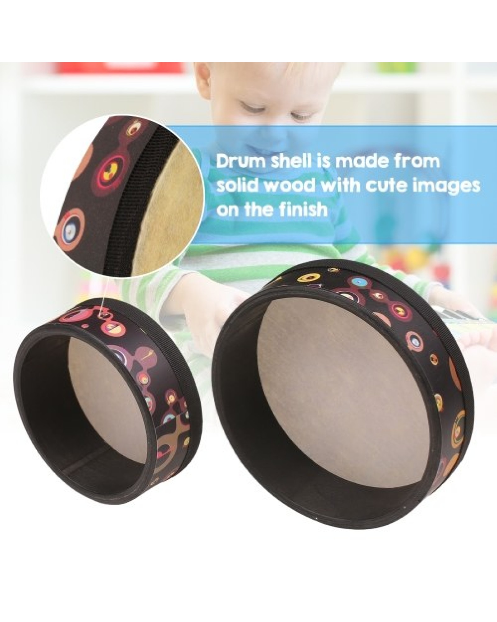 Hand Drum Orff Music Percussion Instrument Portable Drum Instrument with Drumstick 6in