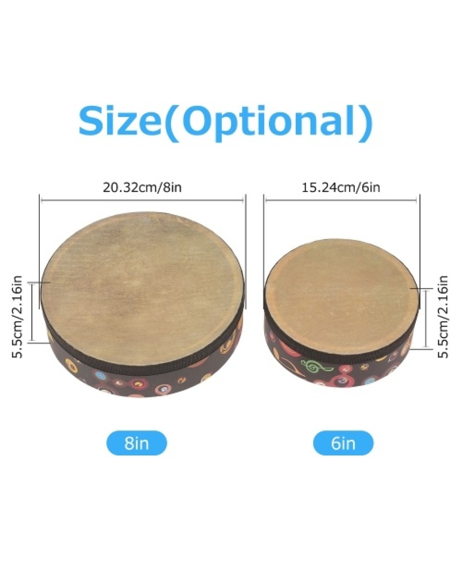Hand Drum Orff Music Percussion Instrument Portable Drum Instrument with Drumstick 6in