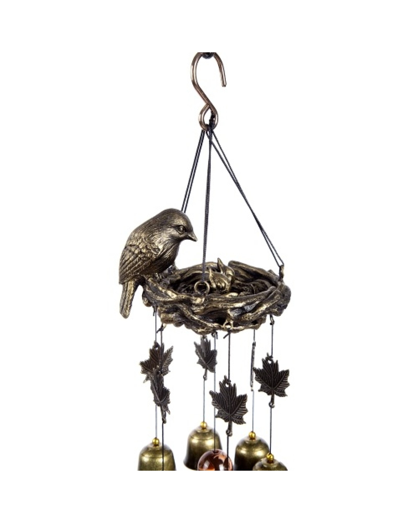 Bird Wind Chimes Vintage Bird Nest Outdoor Windbells 12 Bell Chimes Mama Bird with Baby Birds Hanging Decor for Backyard Porch B