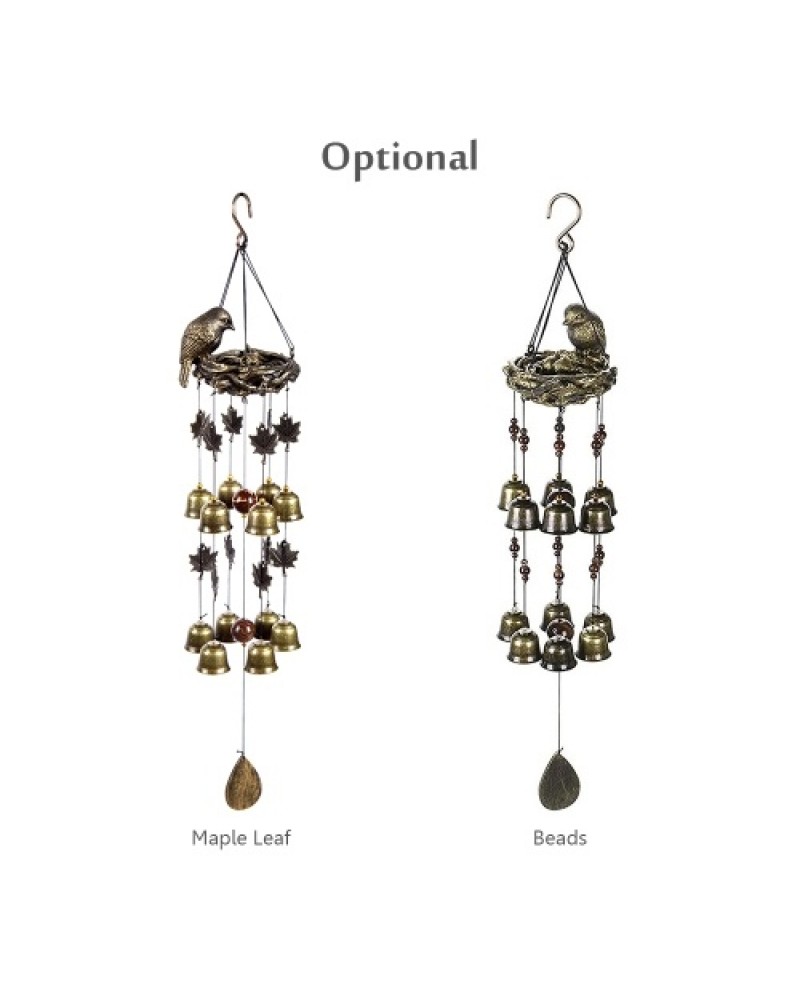 Bird Wind Chimes Vintage Bird Nest Outdoor Windbells 12 Bell Chimes Mama Bird with Baby Birds Hanging Decor for Backyard Porch B