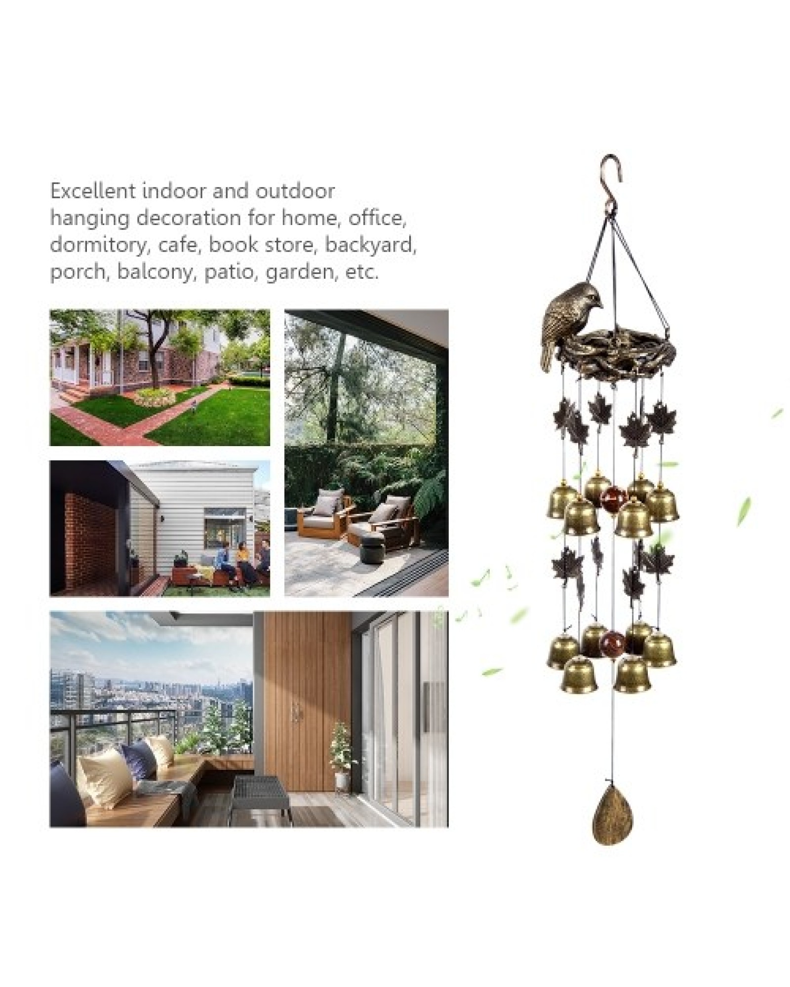 Bird Wind Chimes Vintage Bird Nest Outdoor Windbells 12 Bell Chimes Mama Bird with Baby Birds Hanging Decor for Backyard Porch B
