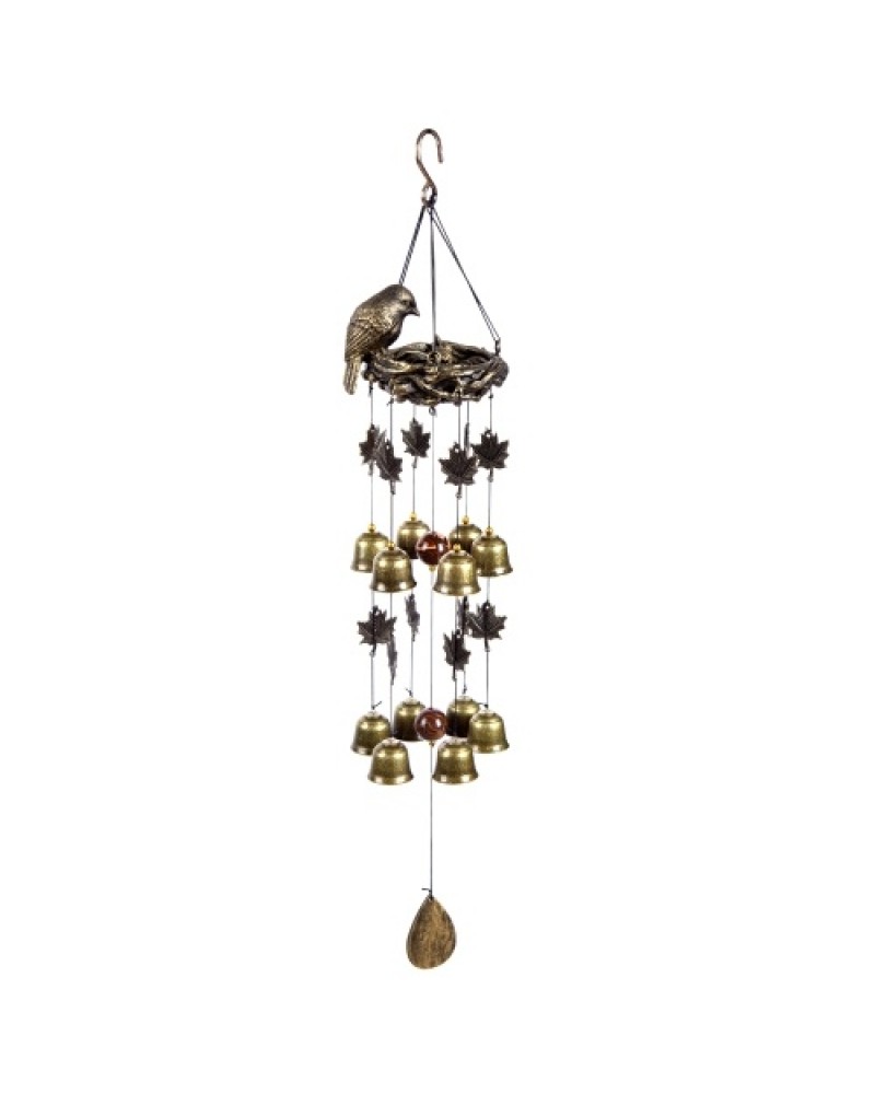 Bird Wind Chimes Vintage Bird Nest Outdoor Windbells 12 Bell Chimes Mama Bird with Baby Birds Hanging Decor for Backyard Porch B
