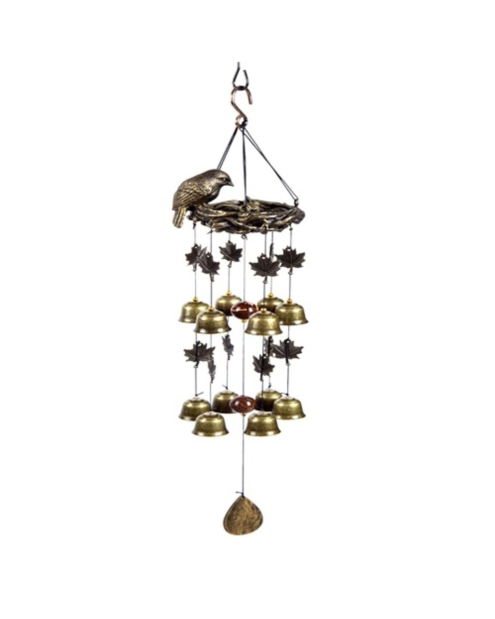 Bird Wind Chimes Vintage Bird Nest Outdoor Windbells 12 Bell Chimes Mama Bird with Baby Birds Hanging Decor for Backyard Porch B