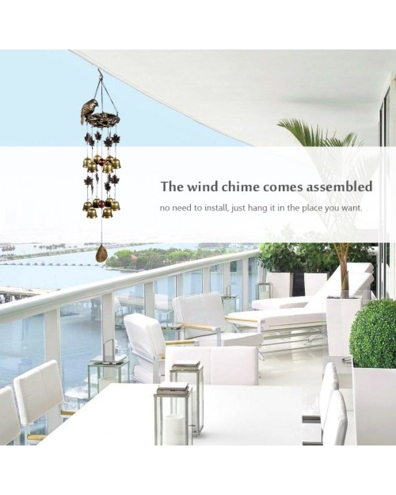 Bird Wind Chimes Vintage Bird Nest Outdoor Windbells 12 Bell Chimes Mama Bird with Baby Birds Hanging Decor for Backyard Porch B