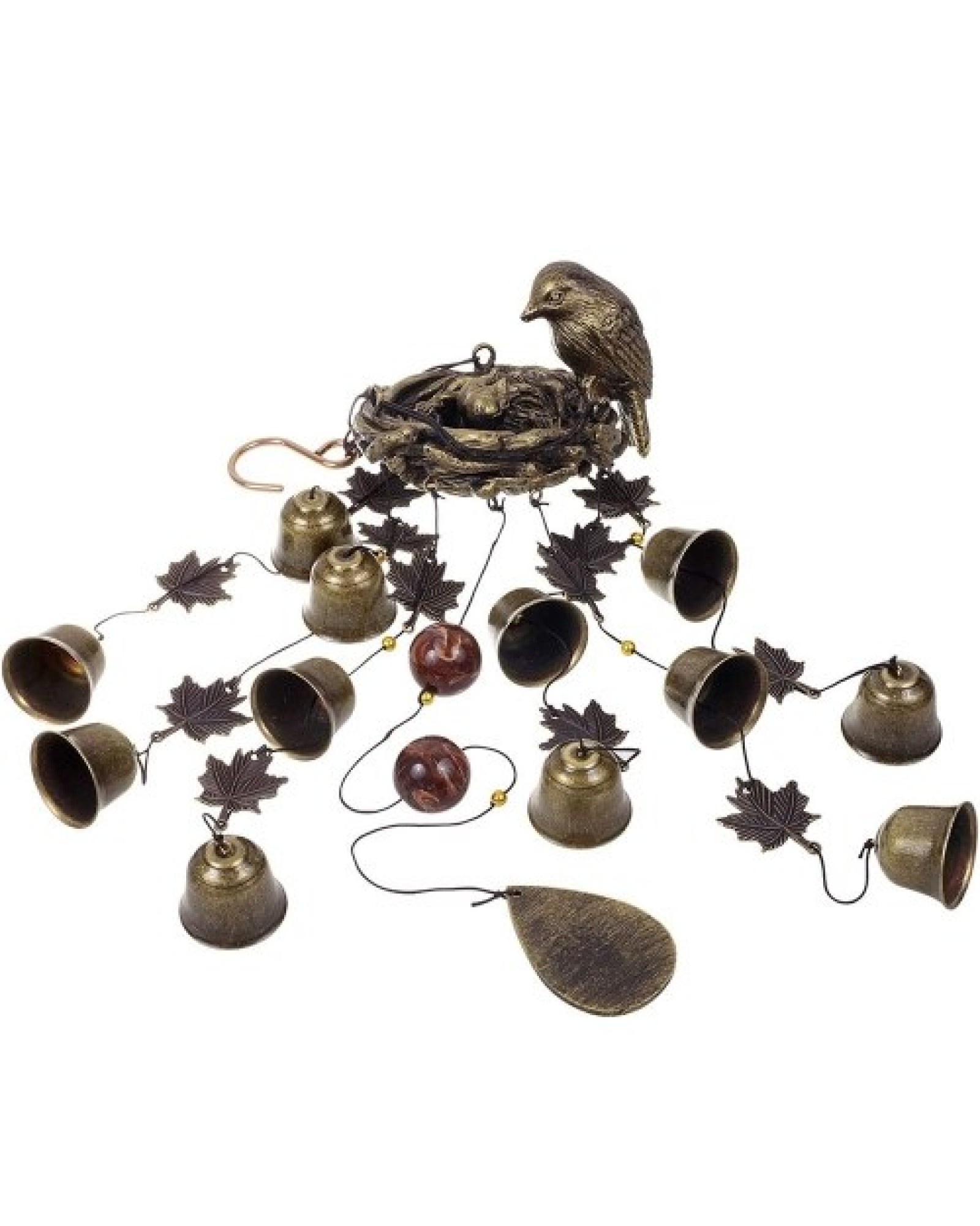 Bird Wind Chimes Vintage Bird Nest Outdoor Windbells 12 Bell Chimes Mama Bird with Baby Birds Hanging Decor for Backyard Porch B