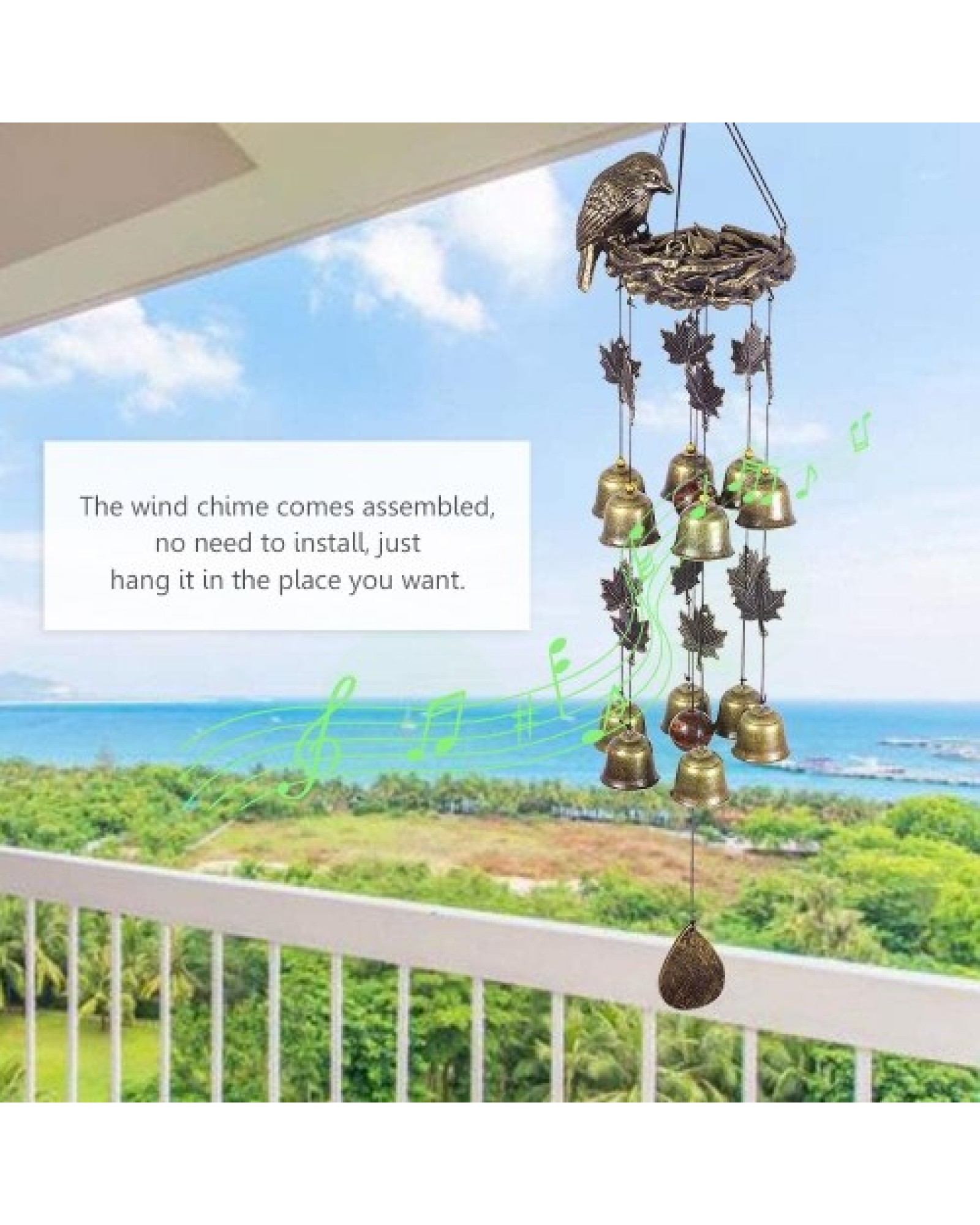 Bird Wind Chimes Vintage Bird Nest Outdoor Windbells 12 Bell Chimes Mama Bird with Baby Birds Hanging Decor for Backyard Porch B