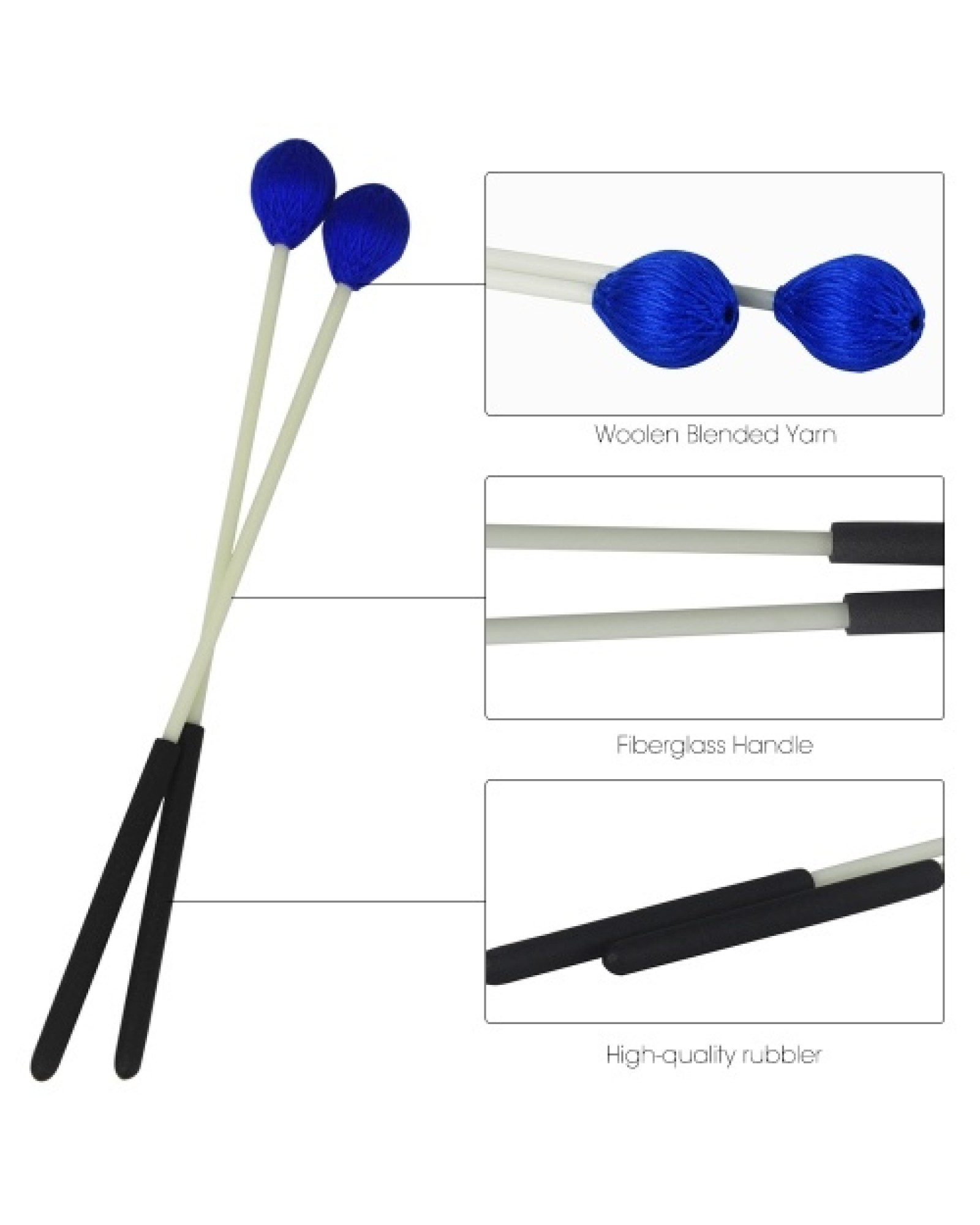 Primary Marimba Stick Mallets Xylophone Glockensplel Mallet with Fiberglass Handle Percussion Instrument Accessories for Profess