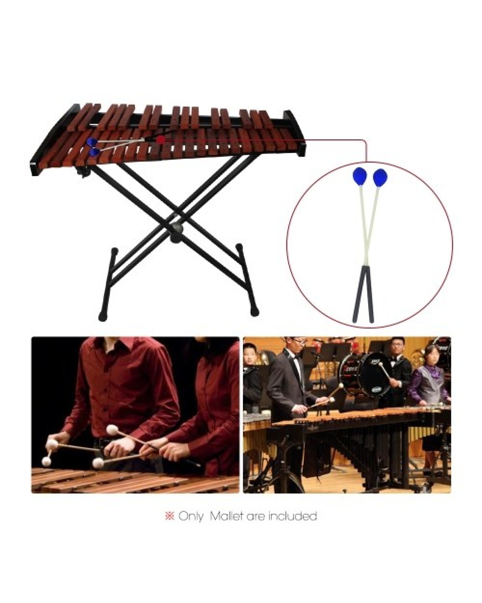 Primary Marimba Stick Mallets Xylophone Glockensplel Mallet with Fiberglass Handle Percussion Instrument Accessories for Profess