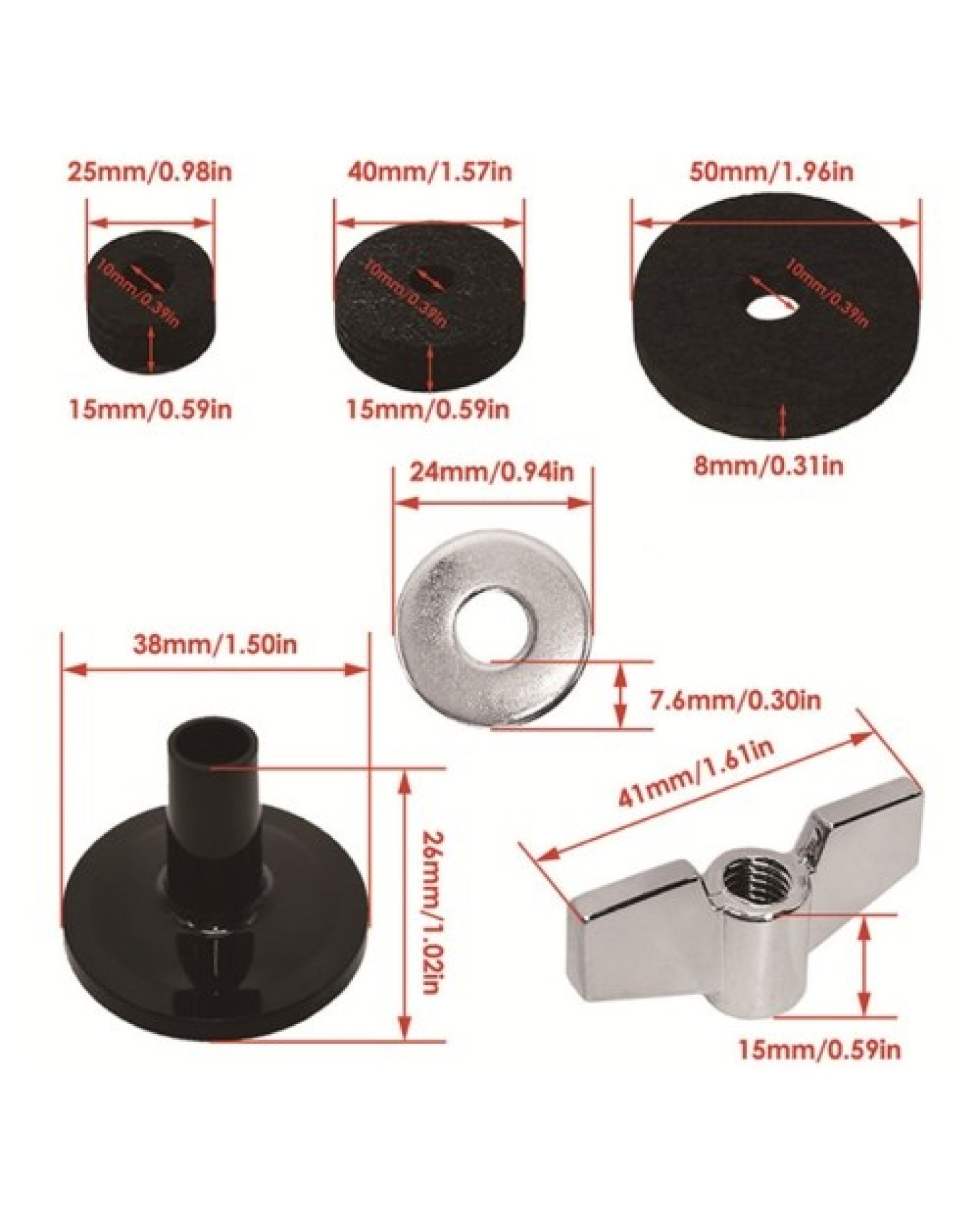 18Pcs Cymbal Accessories Cymbal Stand Sleeves Cymbal Felts with Cymbal Washer &amp; Base Wing Nuts for Drum Set
