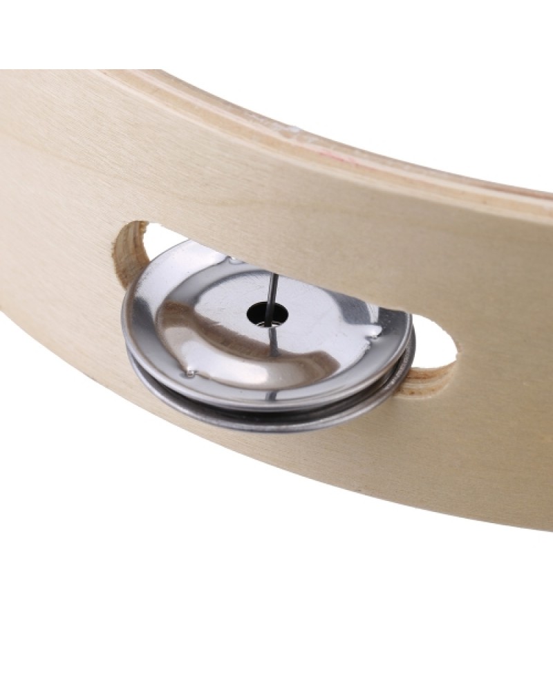 Kids 8" Hand Held Wood Headless Tambourine Bell with Metal Single Row Jingles and Wood Quality Children Educational Musical Perc
