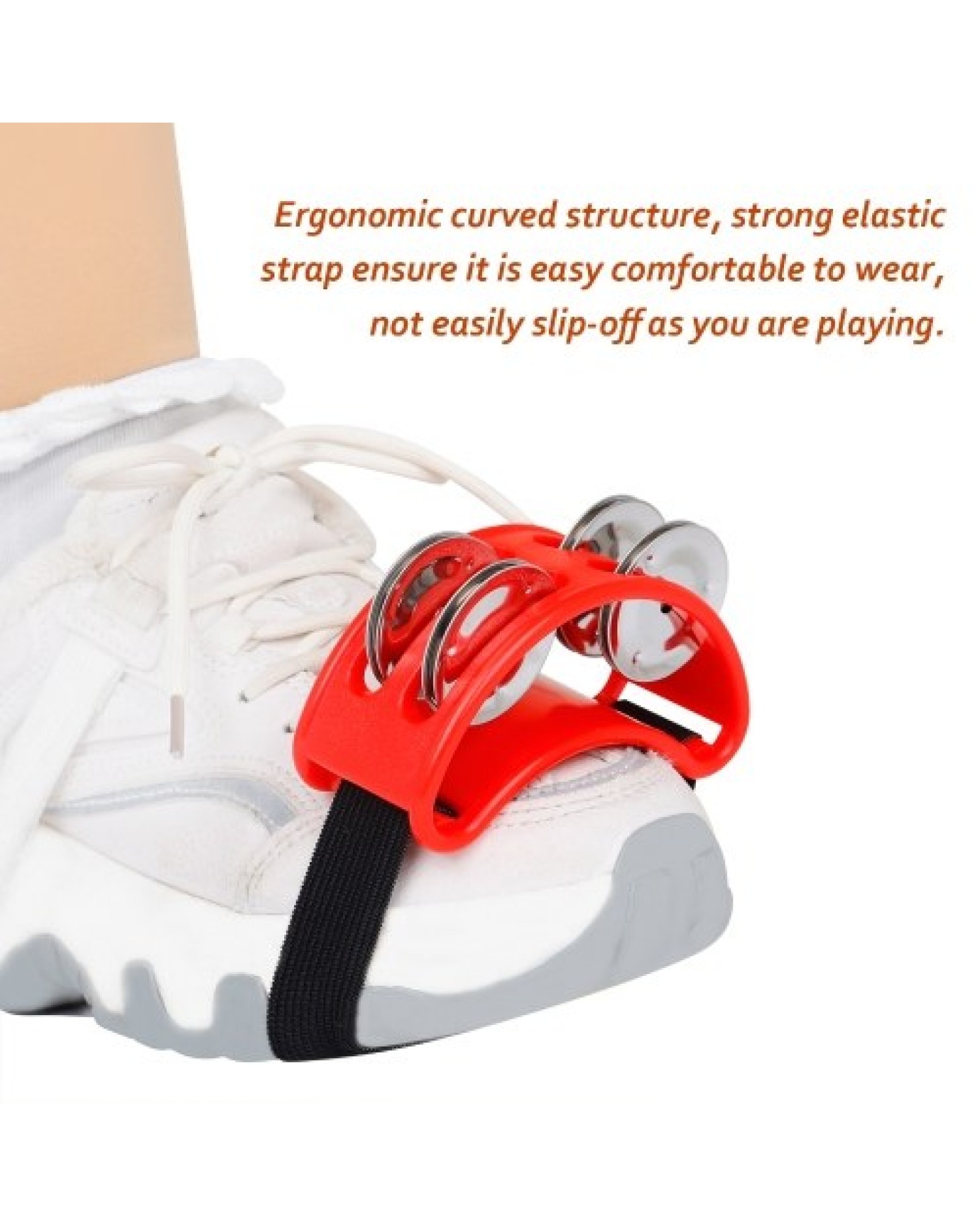 Percussion Foot Tambourine with 4 Pairs of Stainless Steel Jingles &amp; Elastic Strap Percussion Musical Instrument for Cajon A