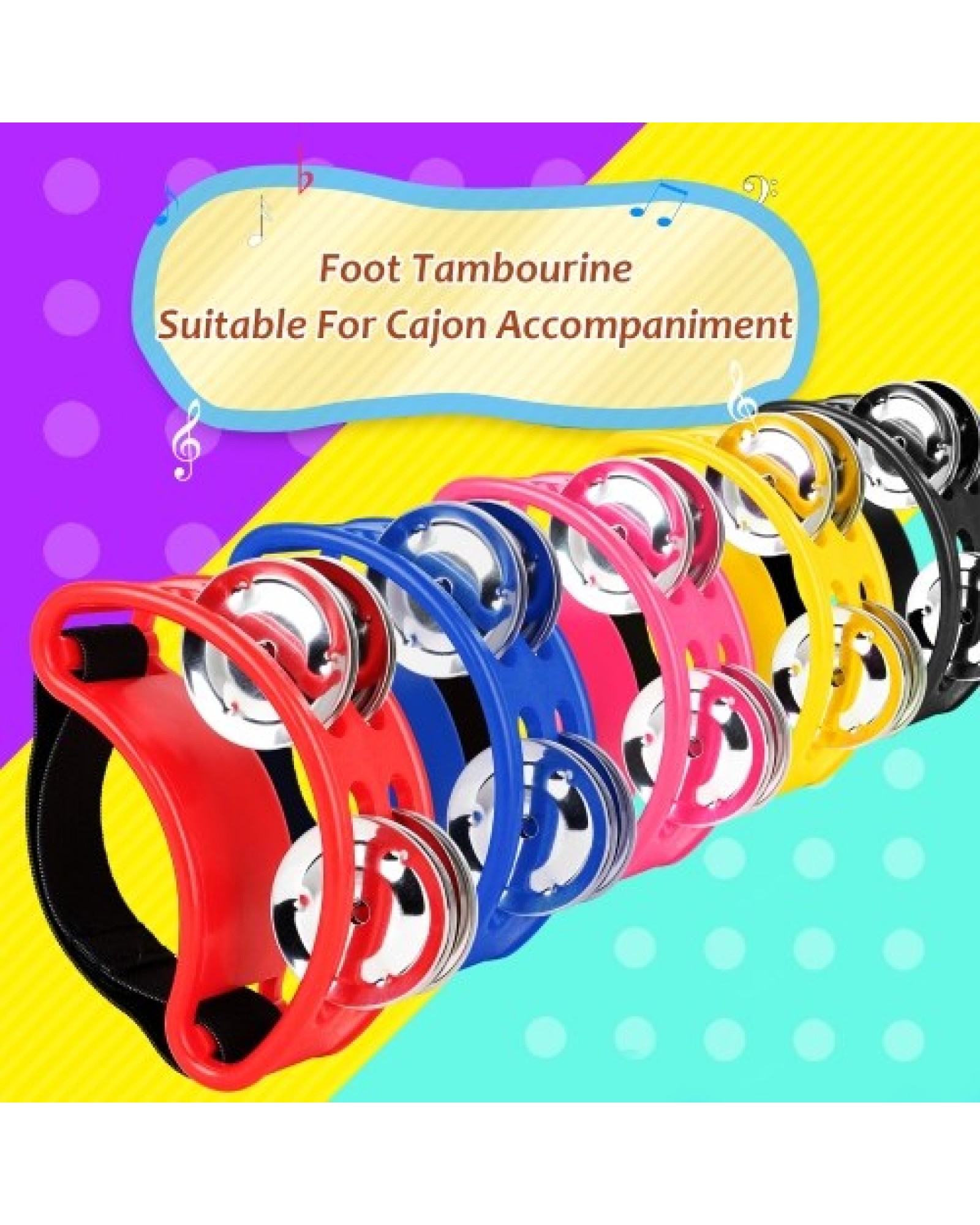 Percussion Foot Tambourine with 4 Pairs of Stainless Steel Jingles &amp; Elastic Strap Percussion Musical Instrument for Cajon A