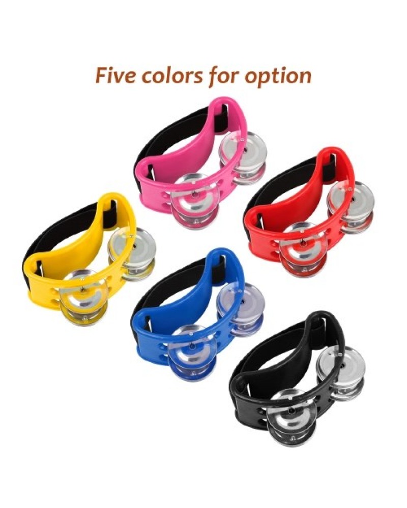 Percussion Foot Tambourine with 4 Pairs of Stainless Steel Jingles &amp; Elastic Strap Percussion Musical Instrument for Cajon A