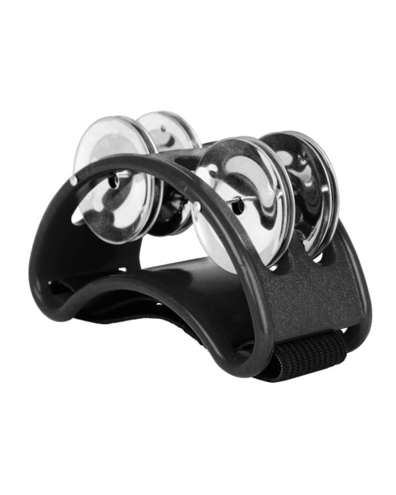 Percussion Foot Tambourine with 4 Pairs of Stainless Steel Jingles &amp; Elastic Strap Percussion Musical Instrument for Cajon A